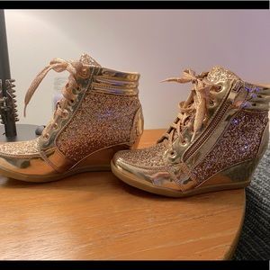 Rose Gold Glitter Sneaker Wedges